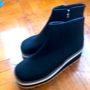 Black vegan wedge platform ankle boots